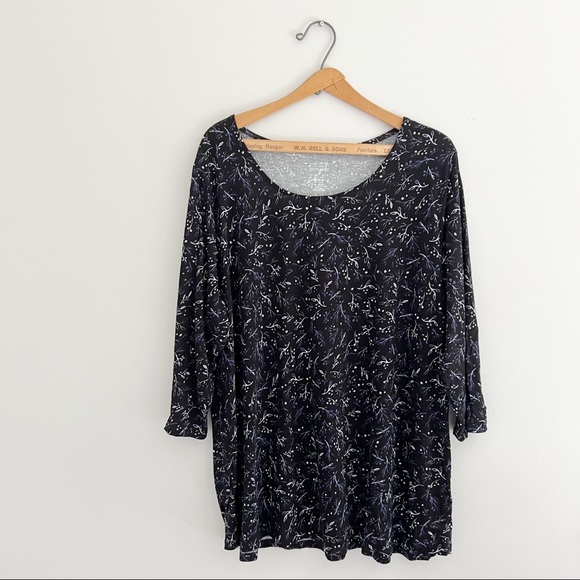 Addition Elle Blue Black Floral Print Long Sleeve Top Size 1X - Picture 1 of 7